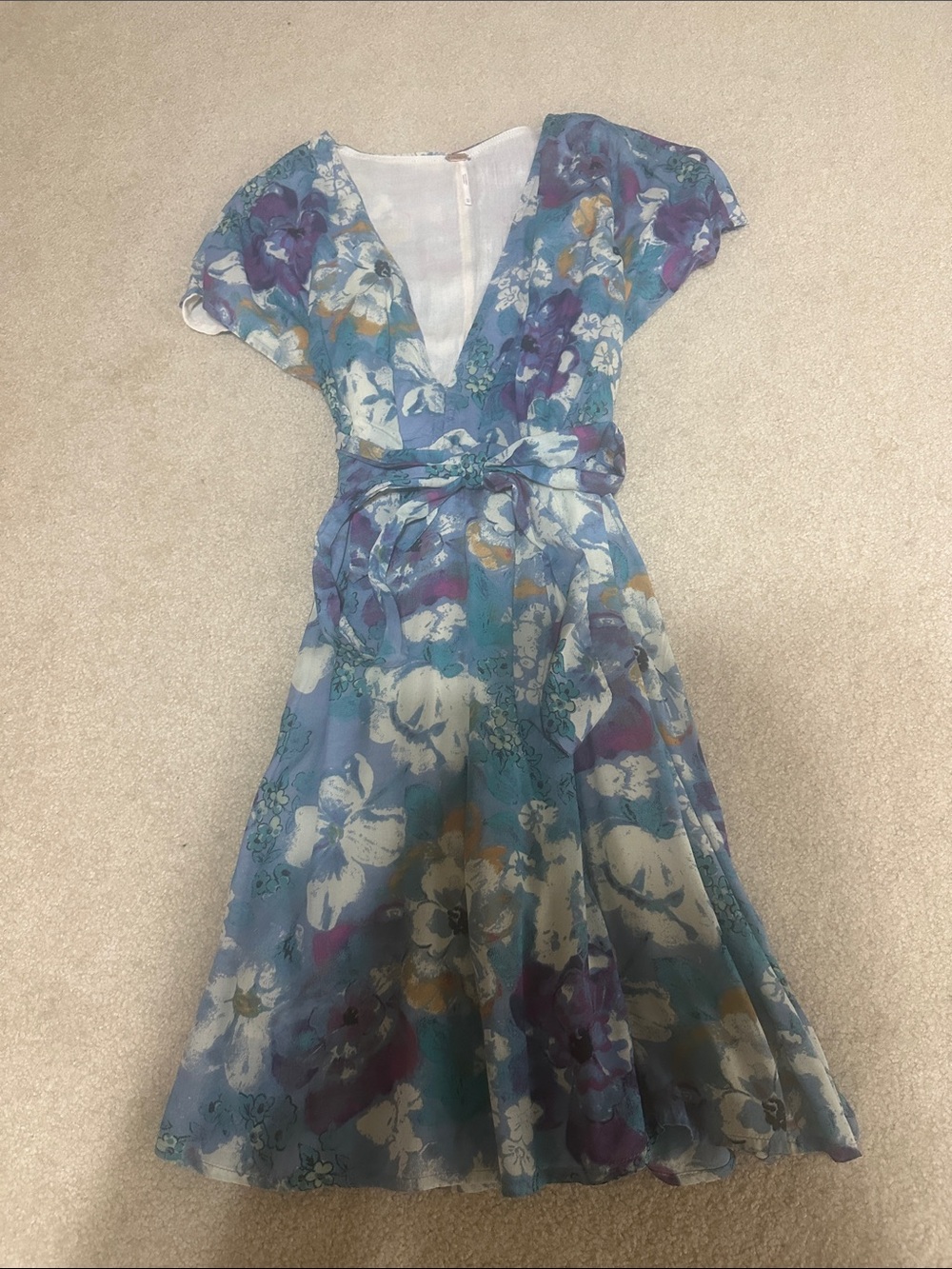 Floral V-Neck Blue Wrap Dress